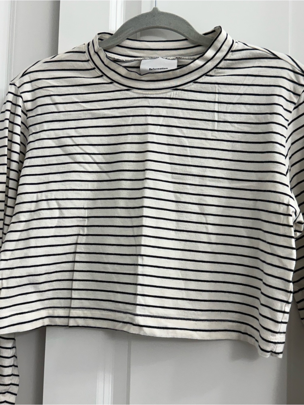 Reformation White & Black Striped Long-Sleeve Crop Top Organic Cotton Classic XS